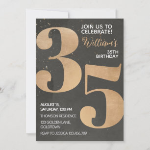 Guld Black 35e Birthday-inbjudan Inbjudningar
