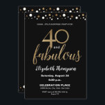 Guld Black 40 och fantastisk överraskningsFödelsed Inbjudningar<br><div class="desc">"40 och Fabulous" är en milstolpe på födelsedagen. Anpassa den här chicens överraskningsinbjudan med guld,  vit konfektyr på svart. Ta med all information om party för gästerna,  hitta motsvarande party-leveranser från den här samlingen. 

*guld-effekten är en utskriven bild</div>