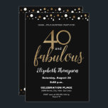 Guld Black 40 och fantastisk överraskningsFödelsed Inbjudningar<br><div class="desc">"40 och Fabulous" är en milstolpe på födelsedagen. Anpassa den här chicens överraskningsinbjudan med guld,  vit konfektyr på svart. Ta med all information om party för gästerna,  hitta motsvarande party-leveranser från den här samlingen. 

*guld-effekten är en utskriven bild</div>
