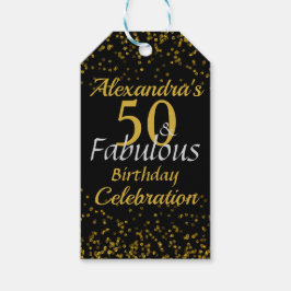 Guld Black 50 Birthday Tack Gnistra Presentetikett