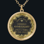 Guld & Black 50:e Bröllop-årsdagen Guldpläterat Halsband<br><div class="desc">Bild av en guld-tunn blommigt-dämpare och guld-diamanter med en anpassade-textmall som du kan anpassa.</div>