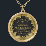 Guld & Black 50:e Bröllop-årsdagen Guldpläterat Halsband<br><div class="desc">Bild av en guld-tunn blommigt-dämpare och guld-diamanter med en anpassade-textmall som du kan anpassa.</div>