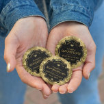 Guld & Black 50:e Bröllop-årsdagen Knapp<br><div class="desc">Bild av en guld-tunn blommigt-dämpare och guld-diamanter med en anpassade-textmall som du kan anpassa.</div>