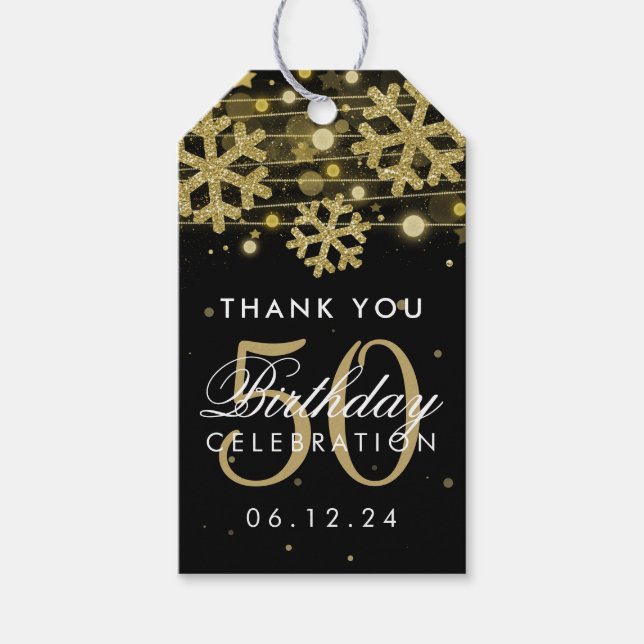 Guld Black 50:e födelsedag Tack Winter Glitter Presentetikett (Framsidan)