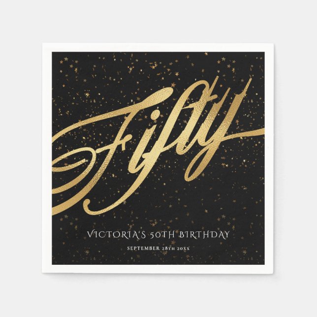Guld Black 50:e födelsedagskonfetti-Eleganten Pappersservett (Framsidan)