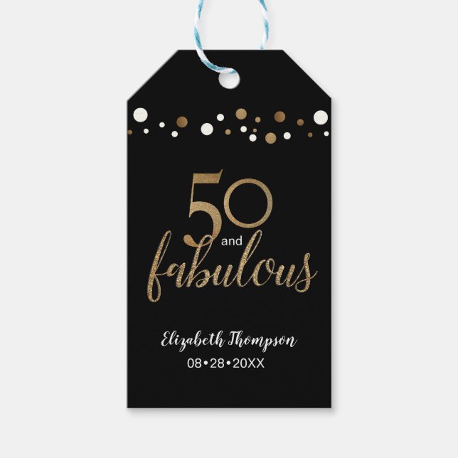 Guld Black 50 och fantastisk Födelsedagsfest Presentetikett (Framsidan)