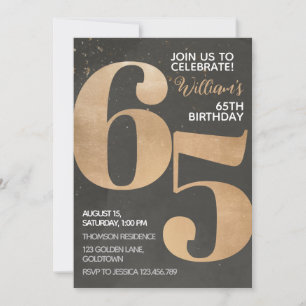 Guld Black 65e Birthday-inbjudan Inbjudningar