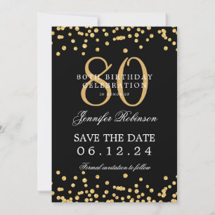 Guld Black 80 Birthday Spara datumkonfetti Inbjudningar