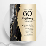 Guld Black Agate 60:e födelsedagen Inbjudningar<br><div class="desc">Svarta och guld agerade 60 födelsedagsfest inbjudan. Elegantens moderna utformning med sten marble geode-bakgrund,  faux glitter guld och typsnitt för typografi. Trendig inbjudan-kortets perfekt för en snyggt kvinnor i firande. Skrivna Zazzle-inbjudningar eller digital utskrivbar mall för omedelbar nedladdning.</div>
