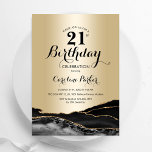 Guld Black Agate Marble 21 Birthday Inbjudningar<br><div class="desc">Svarta och guld agerar på 21:a födelsedag. Elegantens moderna utformning med sten marble geode-bakgrund,  faux glitter guld och typsnitt för typografi. Trendig inbjudan-kortets perfekt för en snyggt kvinnor i firande. Skrivna Zazzle-inbjudningar eller digital utskrivbar mall för omedelbar nedladdning.</div>