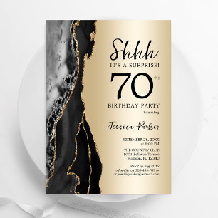 Guld Black Agate Surprise 70:e födelsedagen Inbjudningar