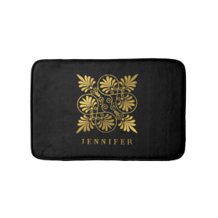 Guld Black Ancient Grekiska Meander Monogram Badrumsmatta