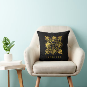 Guld Black Ancient Grekiska Meander Monogram Kudde