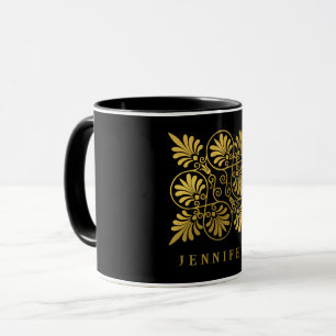 Guld Black Ancient Grekiska Meander Monogram Mugg