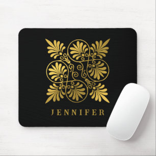 Guld Black Ancient Grekiska Meander Monogram Musmatta