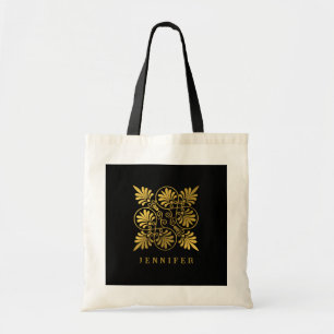 Guld Black Ancient Grekiska Meander Monogram Tygkasse