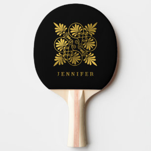 Guld Black Ancient Grekiska Monogram Bord Tennis Pingisracket