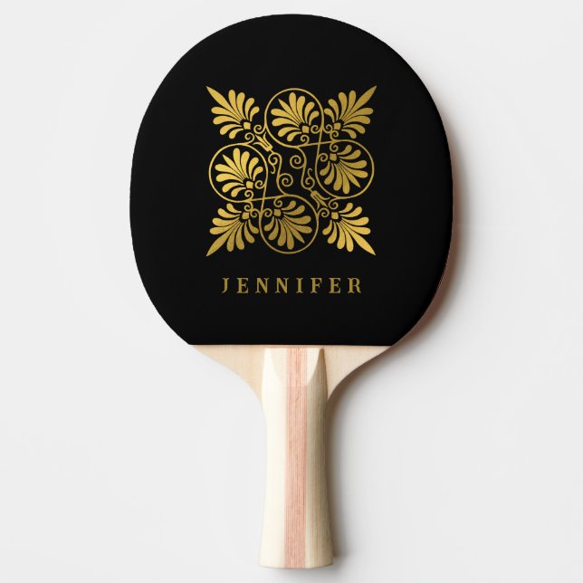 Guld Black Ancient Grekiska Monogram Bord Tennis Pingisracket (Framsidan)