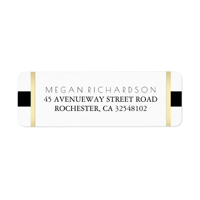 Guld Black and White Bröllop Returadress Etikett (Framsidan)