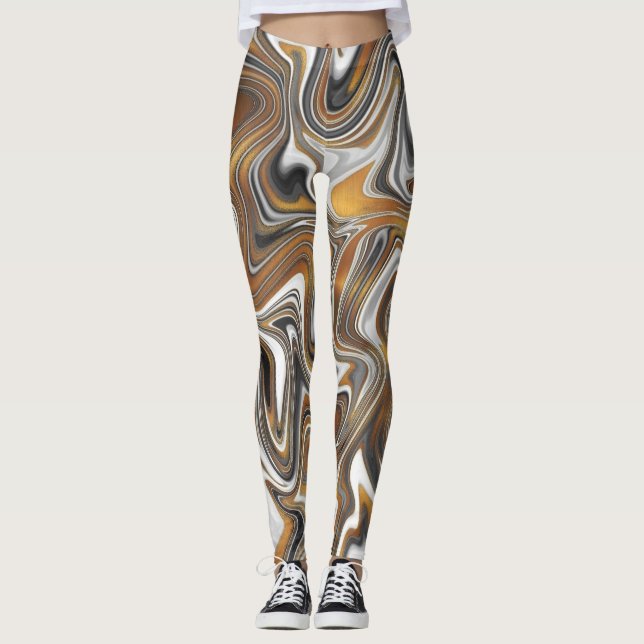 Guld Black and White Paint Poring Leggings (Framsida)