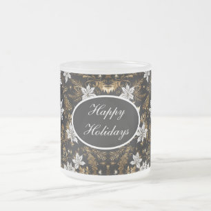 Guld, Black and White Poinsettia Glad helg Frostad Glasmugg
