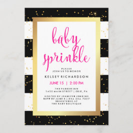 Guld Black and White Rand Baby Sprinkle | Rosa Inbjudningar