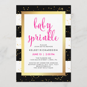 Guld Black and White Rand Baby Sprinkle   Rosa Inbjudningar