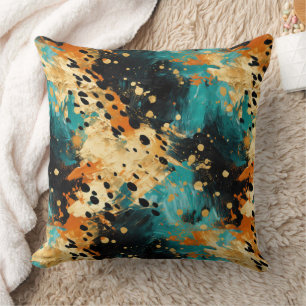 Guld Black Aqua Orange Leopard Abstrakt Kudde