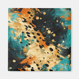 Guld Black Aqua Orange Leopard Abstrakt Magnet