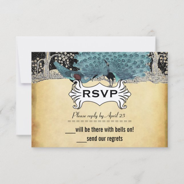 Guld Black Aqua Vintage Peacock Forest (Framsida)