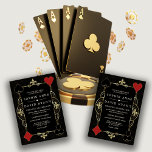 Guld Black Art Deco Casino Vegas Poker Bröllop Inbjudningar<br><div class="desc">Unik körkortsdesign för Casino Royale. Den har vintage faux guld fleur-de-lis, Roaring 20's gamle Hollywood, spelar kort kostym, på guld art deco mönster. Speciella formuleringar används som i pokerspel. På baksidan av guld Art Deco mönster, initialer. Använda Anpassa verktyg för att lägga till information. För mer information, besök min kasinosamling....</div>