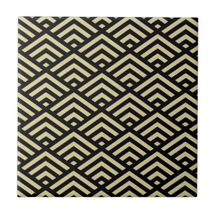 Guld & Black Art Deco Diamond Mönster Kakelplatta