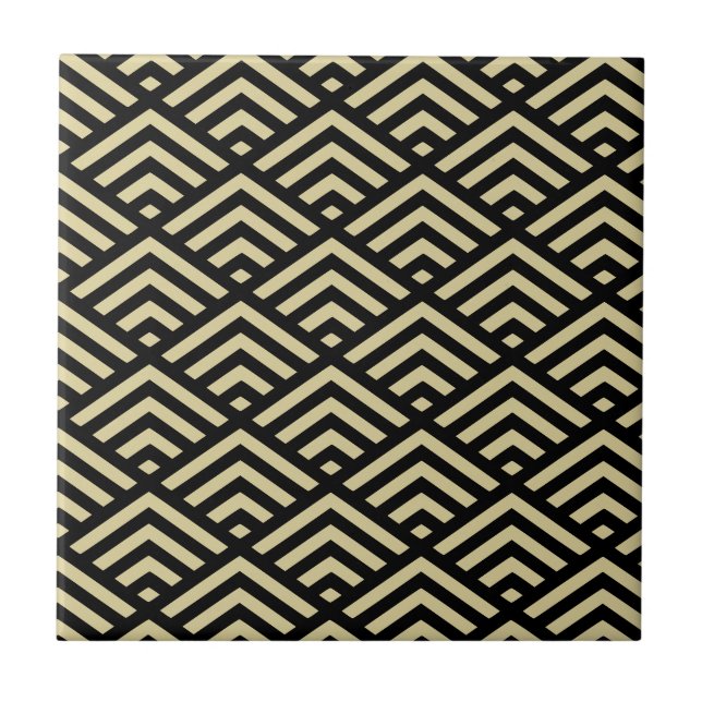 Guld & Black Art Deco Diamond Mönster Kakelplatta (Framsidan)