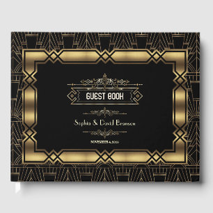 Guld Black Art Deco Gatsby 1920-talet Stil Bröllop Gästböcker