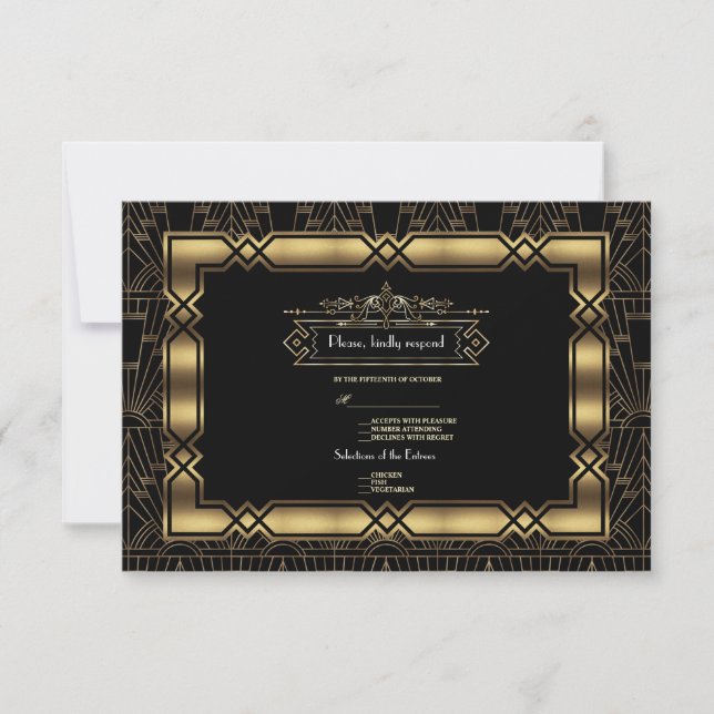 Guld Black Art Deco Gatsby 20:e Stil Bröllop OSA (Framsida)