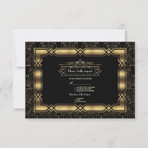 Guld Black Art Deco Gatsby 20:e Stil Bröllop OSA Kort