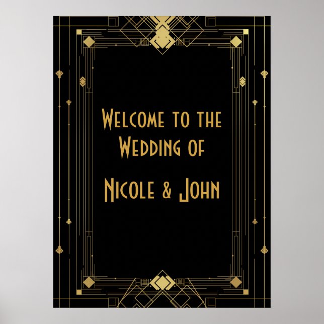 Guld & Black Art Deco Gatsby Roaring 20's Banner Poster (Framsidan)