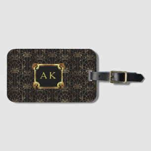 Guld Black Art Deco Roaring 20s Monogram Bagagebricka