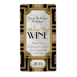 Guld+Black Art Deco Vintage Vin Flaska Fraktsedel