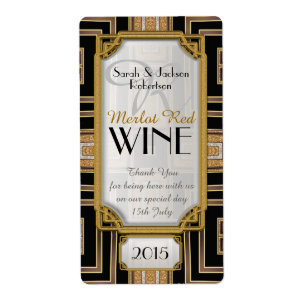 Guld+Black Art Deco Vintage Vin Flaska Fraktsedel
