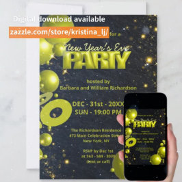 Guld Black Balloi Confetti Nyårsafton Party Inbjudningar