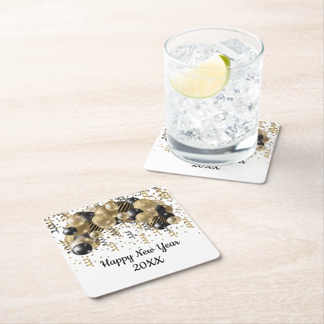 Guld Black Balloi Confetti Nyårsafton Party Underlägg Papper Kvadrat (Insitu)