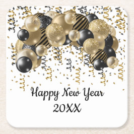Guld Black Balloi Confetti Nyårsafton Party Underlägg Papper Kvadrat