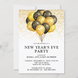 Guld Black Balloons Glitter Nyårsafton Party I Inbjudningar