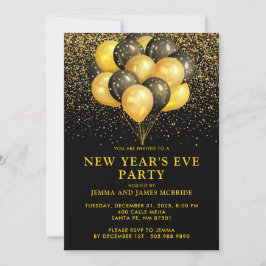 Guld Black Balloons Glitter Nyårsafton Party Inbjudningar