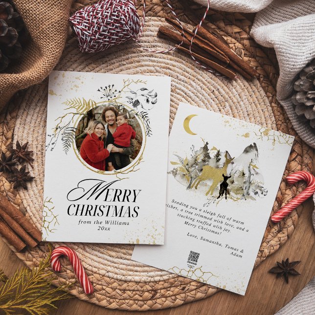 Guld & Black Blommigt andedräkt - jul Julkort (Skapare uppladdad)