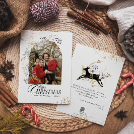 Guld & Black Blommigt Boho Arch Photo jul Julkort