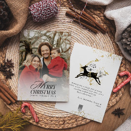 Guld & Black Blommigt Boho Arch Photo jul Julkort