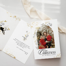 Guld & Black Blommigt Boho Arch Photo jul Kort