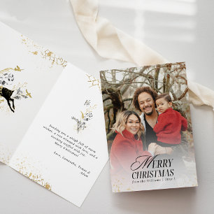 Guld & Black Blommigt Boho Arch Photo jul Kort
